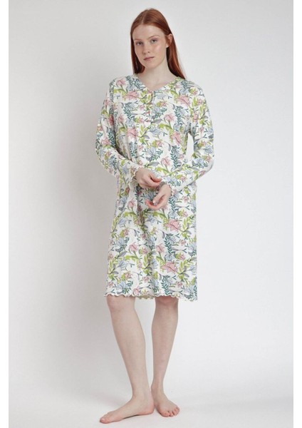 61412 Pembe Çiçek Desenli Gecelik