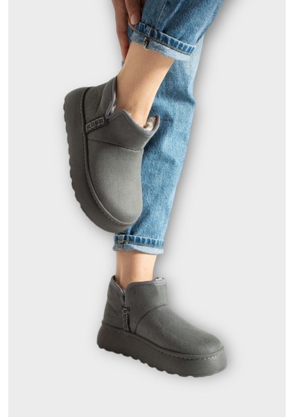 Süet Içi Kürklü Kalın Taban Kadın Bot Füme fırsatları