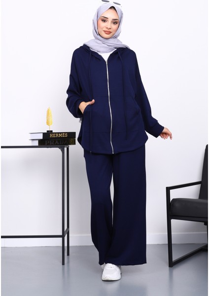 Lacivert Önü Kısa Arkası Uzun Tunik Pantolonlu Takım modelleri