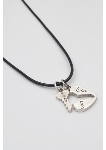 Kalp ve Anahtar 'Love' Yazılı Kolye - PU Deri İp Zincirli Unisex Gümüş Kaplama - 60 cm fiyatları