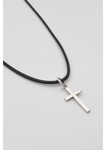 Minimalist Haç Kolye - PU Deri İp Zincirli Unisex Gümüş Kaplama - 60 cm fiyatları