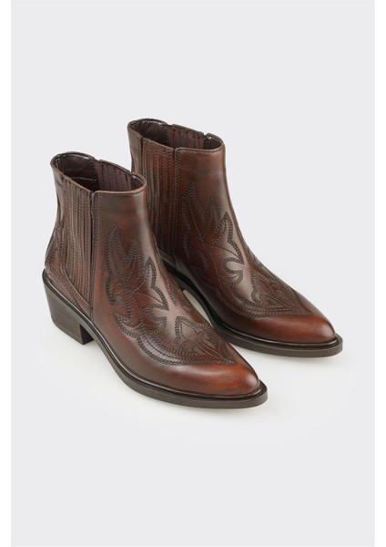 Kahve Deri Kadın Western Bot fiyatları