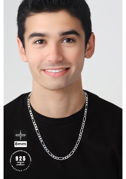 8mm Figaro 925 Ayar Gümüş Kolye