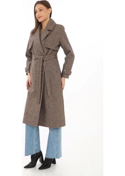 Alpaco Balık Sırtı Kaşmir Uzun Kaşe Kaban - Vizon -Collectıon