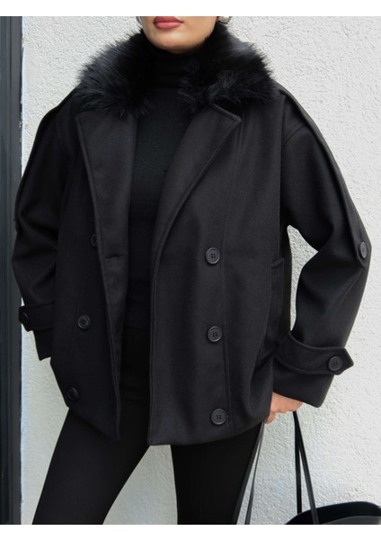 Kürk Yaka Düğmeli Kaşe Ceket modelleri