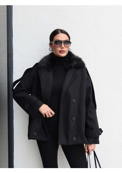 Kürk Yaka Düğmeli Kaşe Ceket indirimleri