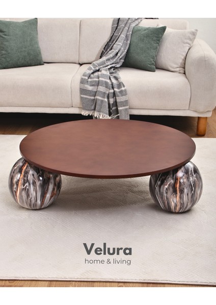 Modern Orta Sehpa & Küre Sehpa & Top Sehpa & Yuvarlak Ceviz Mdf & Dune