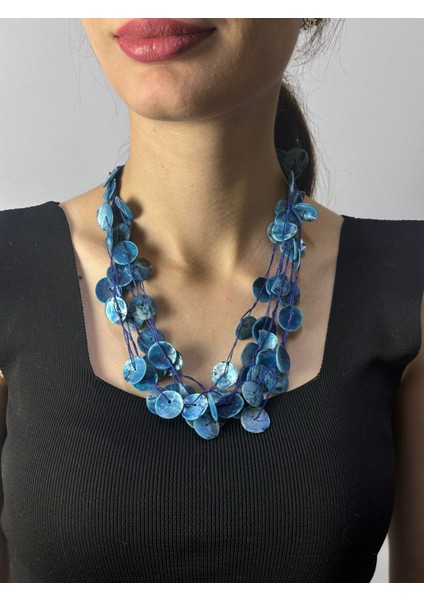 Deniz Kabuğu Mavı Kadın Kolye 24 cm