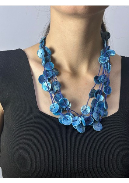 Deniz Kabuğu Mavı Kadın Kolye 24 cm modelleri