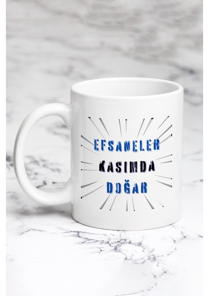 Mavi Yazılı Efsaneler Kasımda Doğar Baskılı Doğum Günü Hediyelik Kupa Bardak