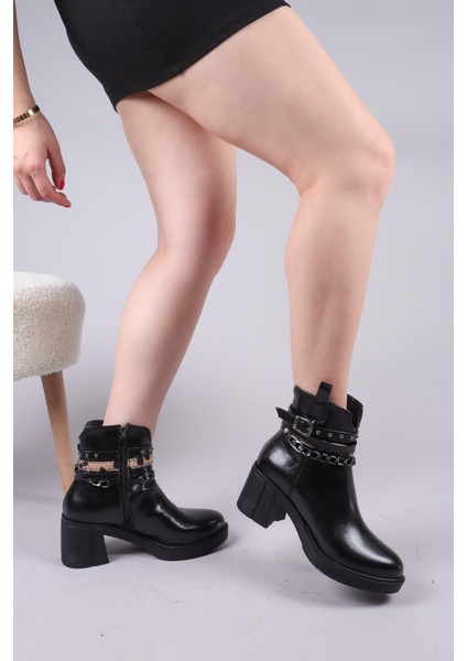 Clark Leopar Desenli Aksesuarlı Topuklu Bot Siyah fiyatları