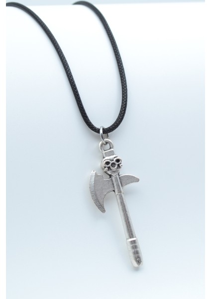 Kuru Kafa Balta Gümüş Kaplama Deri Ip Kolye