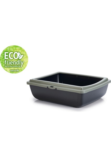 Techmrt Beeztees Kalın Kenarlı Açık Kedi Tuvaleti, Antrasit Mavi, 48X38X14CM