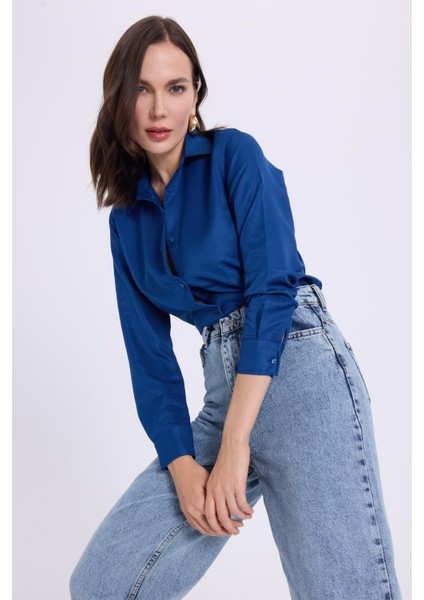 Kadın Regular Fit Klasik Kesim Baggy Pamuklu Geniş Paça Mavi Jean Pantolon fırsatları