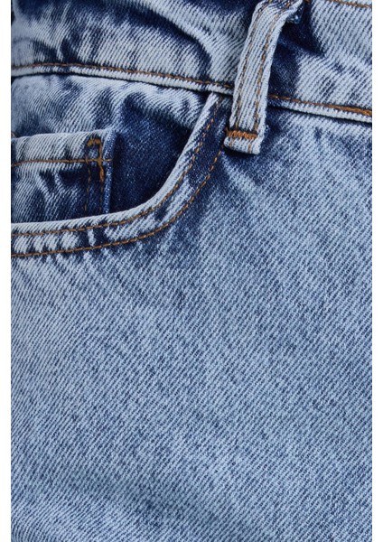 Kadın Regular Fit Klasik Kesim Baggy Pamuklu Geniş Paça Mavi Jean Pantolon