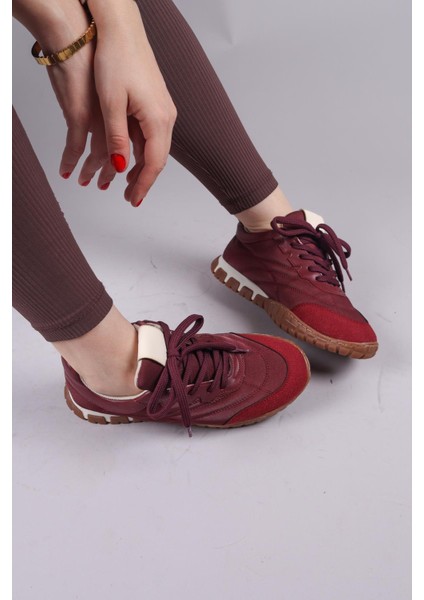 HİMARA Süet-Cilt Garnili Spor Ayakkabı BORDO