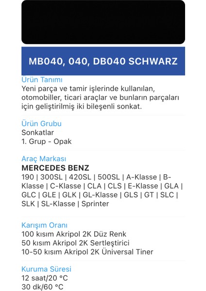 Siyah Profesyonel Otomobil Çizik Taş Izi Giderici MB040 Siyah Uyumlu Rötüş Boyası 20ML