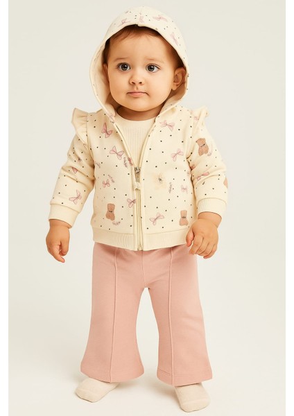 Kız Bebek Puanlı Ayıcık Kapüşonlu Hırkalı 3'lü Takım