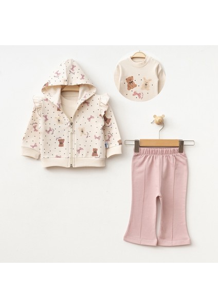 Kız Bebek Puanlı Ayıcık Kapüşonlu Hırkalı 3'lü Takım fiyatları