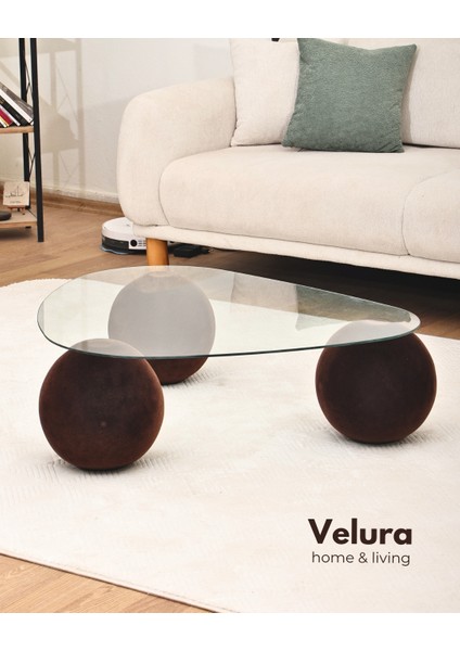 Modern Orta Sehpa & Küre Sehpa & Top Sehpa & Şeffaf Üçgen Cam & Flok (Kadifemsi Top Sehpa)