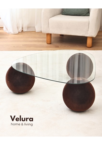 Modern Orta Sehpa & Küre Sehpa & Top Sehpa & Şeffaf Üçgen Cam & Flok (Kadifemsi Top Sehpa) fırsatları