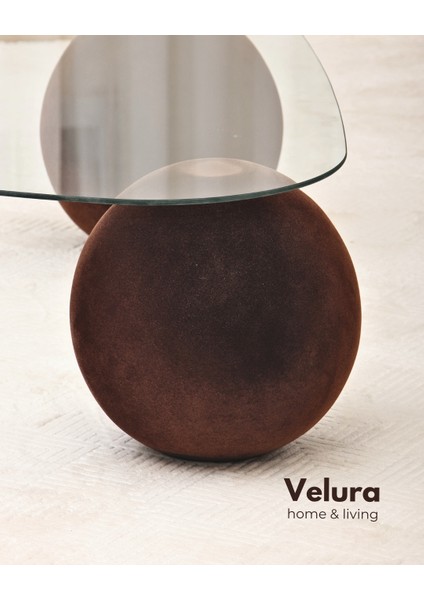 Modern Orta Sehpa & Küre Sehpa & Top Sehpa & Şeffaf Üçgen Cam & Flok (Kadifemsi Top Sehpa)