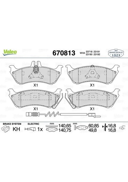 670813 Arka Fren Balatasi A0986424708 A1634200520 A1634201420