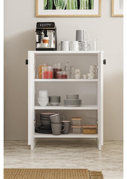 Dorta Mutfak Dolabı 2 Kapaklı 3 Raflı Kahve Köşesi Kiler Dolabı Beyaz fırsatları