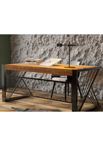 Masif Ahşap Ofis Bilgisayar Masası 180*85*76 Cm-Siyah Metal Ayak- Game Desk fiyatları