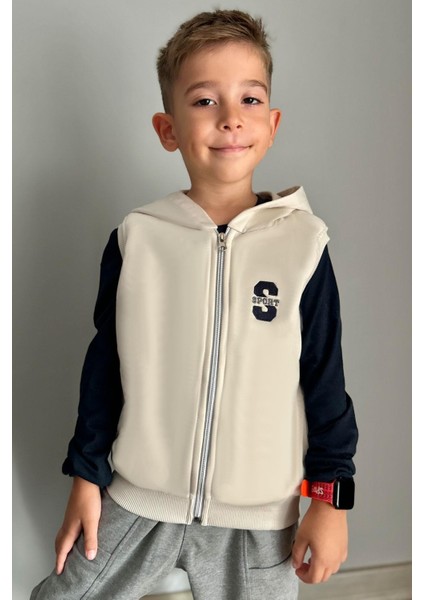 Erkek Çocuk Yelek Harf Nakışlı Fermuarlı 3-8 Yaş, Krem fırsatları