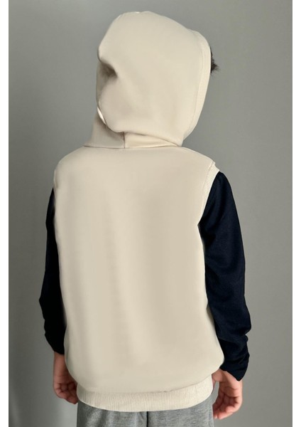 Erkek Çocuk Yelek Harf Nakışlı Fermuarlı 3-8 Yaş, Krem