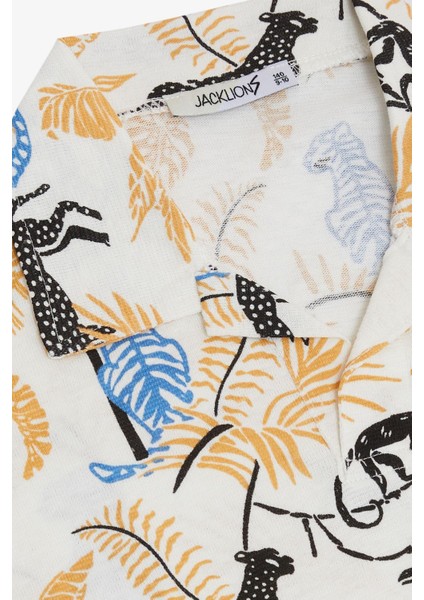 Jack Lions Erkek Çocuk Tişört Orman Temalı Hayvan Desenli 5-14 Yaş, Krem