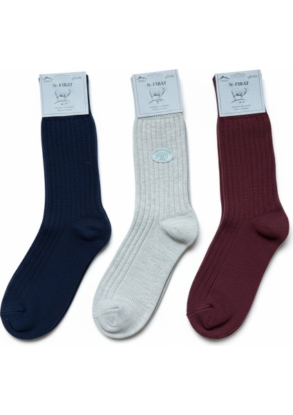 Erkek Yünlü Çorap Seti 3’lü – Lacivert, Bordo, Bej Renklerinde Kışlık Konfor - Yerli Üretim