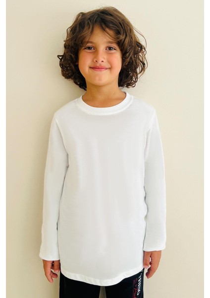 Erkek Çocuk Uzun Kollu Tişört Basic 5-14 Yaş, Ekru fırsatları