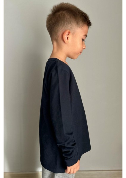 Erkek Çocuk Uzun Kollu Tişört Basic 5-14 Yaş, Lacivert