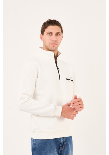 Regular/normal Kesim Dik Yaka Fermuarlı Pamuklu Basic Erkek Sweatshirt -R2617