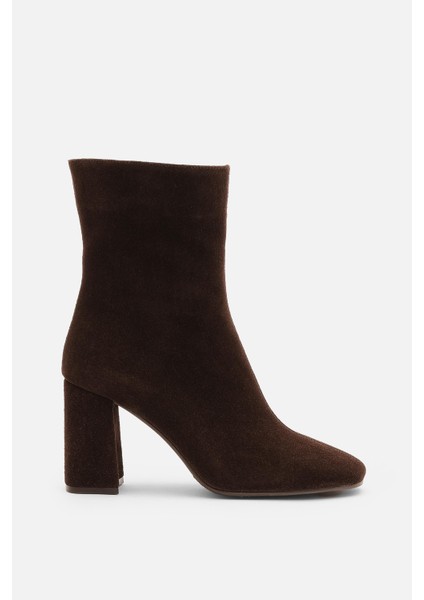 Bestyle Iem Kadın Acı Kahve Süet Gerçek Deri Fermuarlı Topuklu Bot
