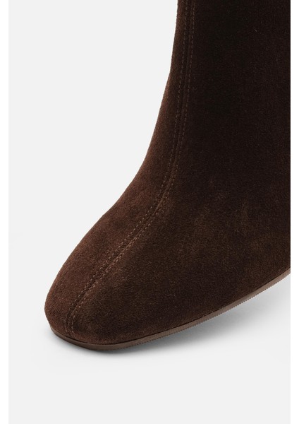 Bestyle Iem Kadın Acı Kahve Süet Gerçek Deri Fermuarlı Topuklu Bot