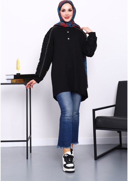 Siyah Taş İşlemeli Düğmeli Tunik fiyatları