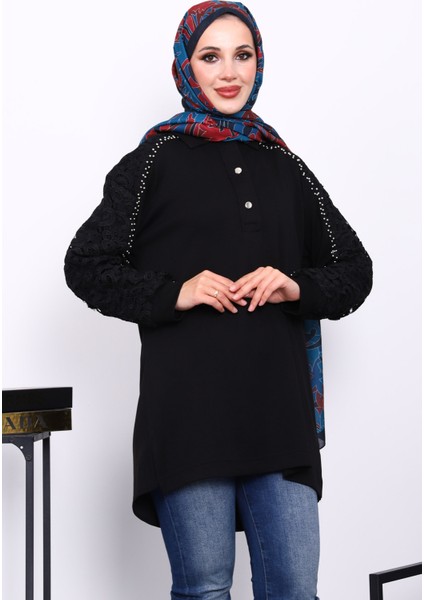 Siyah Taş İşlemeli Düğmeli Tunik modelleri