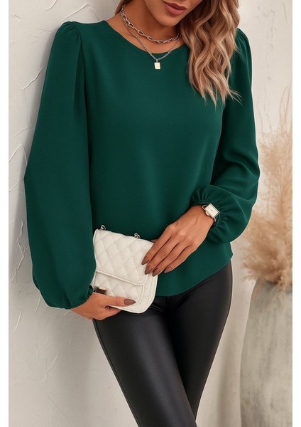 Kadın Uzun Kollu Yuvarlak Yaka Arkadan Bağcıklı Salaş Ithal Krep Bluz modelleri