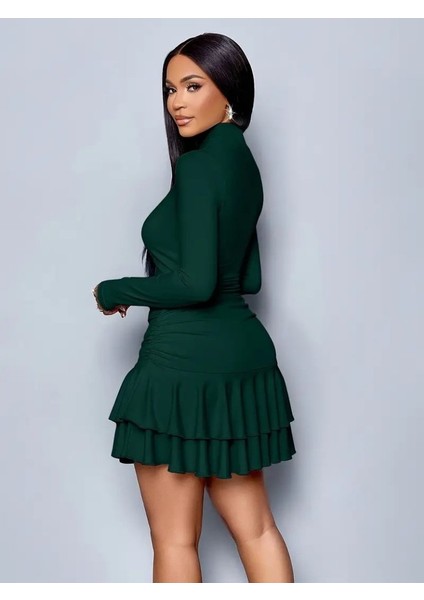 Kadın Uzun Kollu Balıkçı Yaka Mini Fırfırlı Sandy Elbise fırsatları