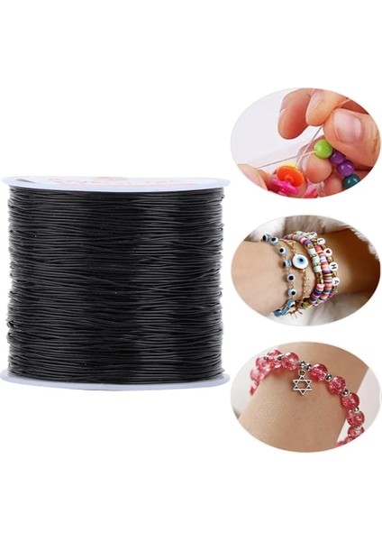 1 Adet 0.8 mm Siyah 100 Metre Silikonlu Esnek Lastik Misina Takı Malzemeleri