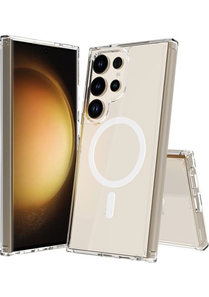 Galaxy S24 Ultra Kılıf M-Safe Şarj Özellikli Şeffaf Sert Pc Zore Embos Kapak
