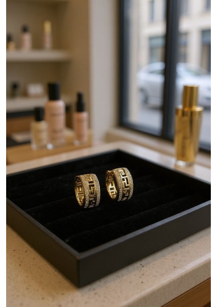 Morocco Zirkon Taşlı Gold Vip Halka Küpe