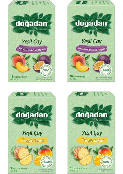 Tropik Tatlar ve Şeftali & Çarkıfelek Meyveli Poşet Yeşil Çay 18'li x 4 Adet