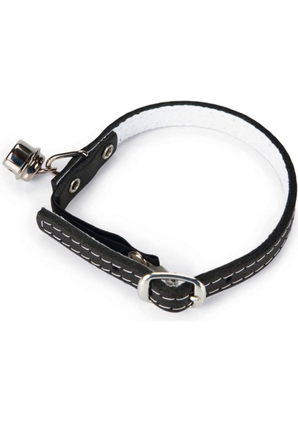 Techmrt Beeztees Kedi Boyun Tasması, Deri, Zilli, Siyah, 24-29CM
