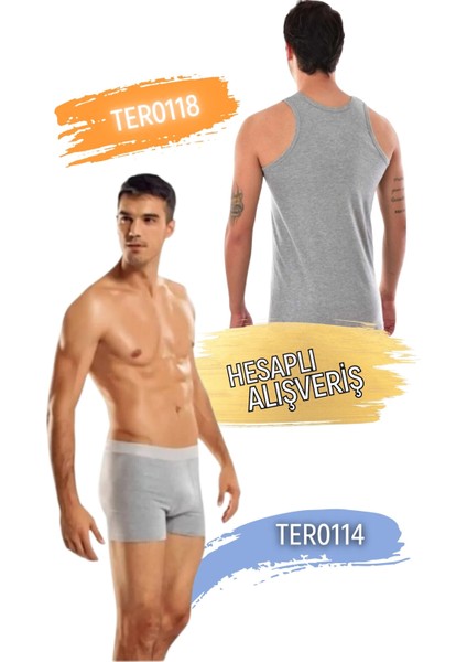 Pamuklu Erkek Spor Atlet ve Likralı Boxer Takım 6'lı Set (12 Parça) TER0118 - TER0114