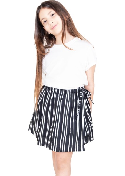 %100 Pamuk Çizgili Yazlık Kız Çocuk Etek