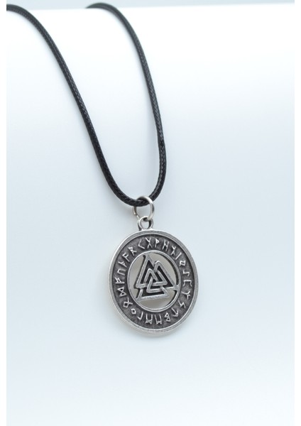 Viking Run Büyülü Sembol Gümüş Kaplama Deri İp Kolye